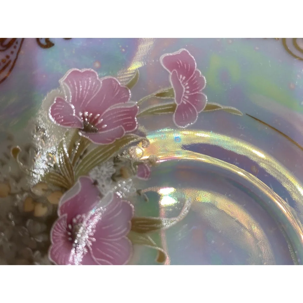 Vintage Bohemian Translucent Czechoslovakia Hand Painted Cup & Saucer